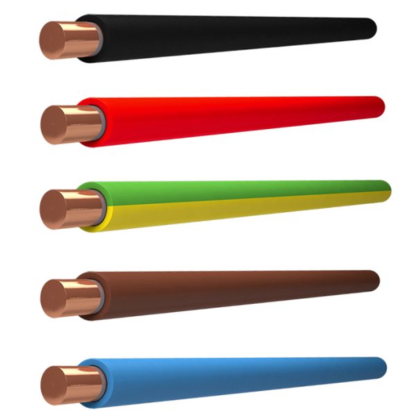 H07V-U - PVL ledning. Sort, Rød, grøn/gul, brun og blå